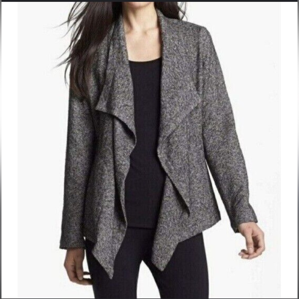 Eileen Fisher Blazer Herringbone Jacket cotton blend Size Small Gray Black